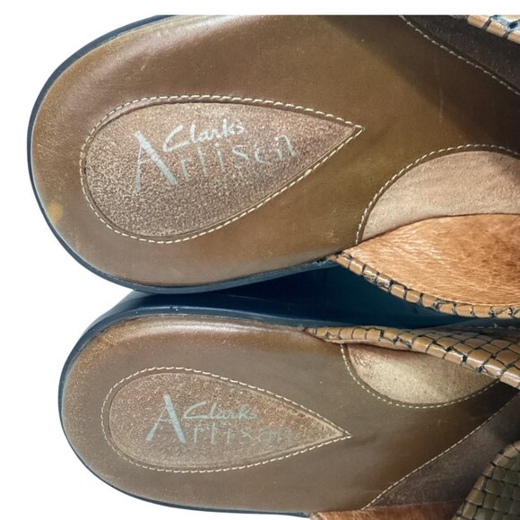 Clarks Artisan Brown Woven Leather Clogs Mules Slip-On‎ Shoes W/ Buckle Size 8 M - Picture 6 of 6